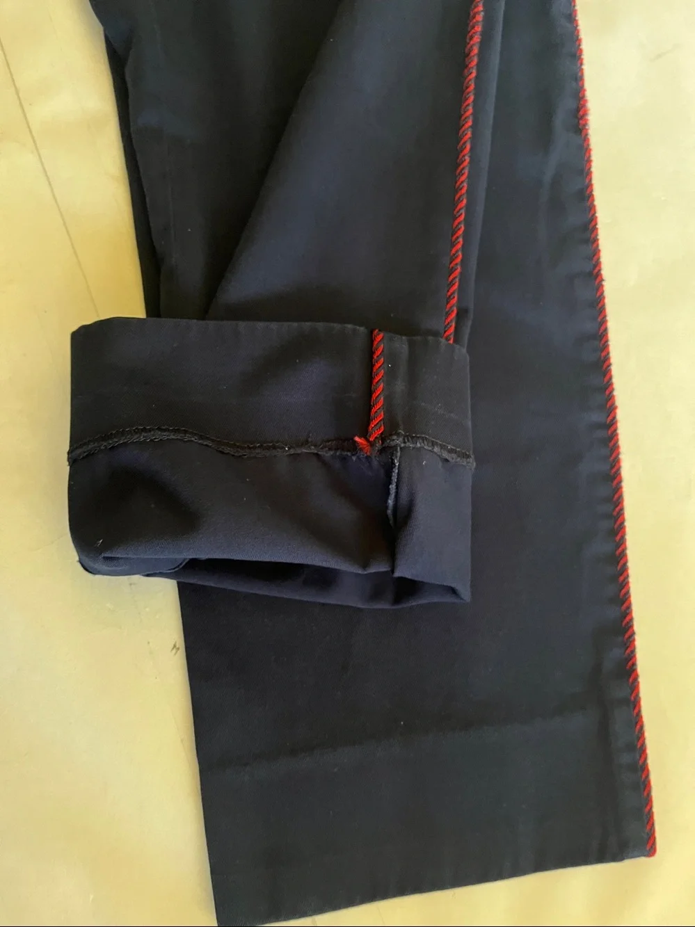 Gucci Navy Drawstring Pants red and blue pipe down side size 48
